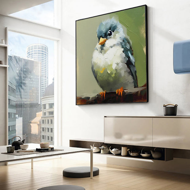 Hand Painted Animal Oil Painting Bird Kawaii Canvas Modern Abstract Trendy Art Picture Wall Simple Living Room Home Children's Room Decor
