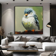 Hand Painted Animal Oil Painting Bird Kawaii Canvas Modern Abstract Trendy Art Picture Wall Simple Living Room Home Children's Room Decor